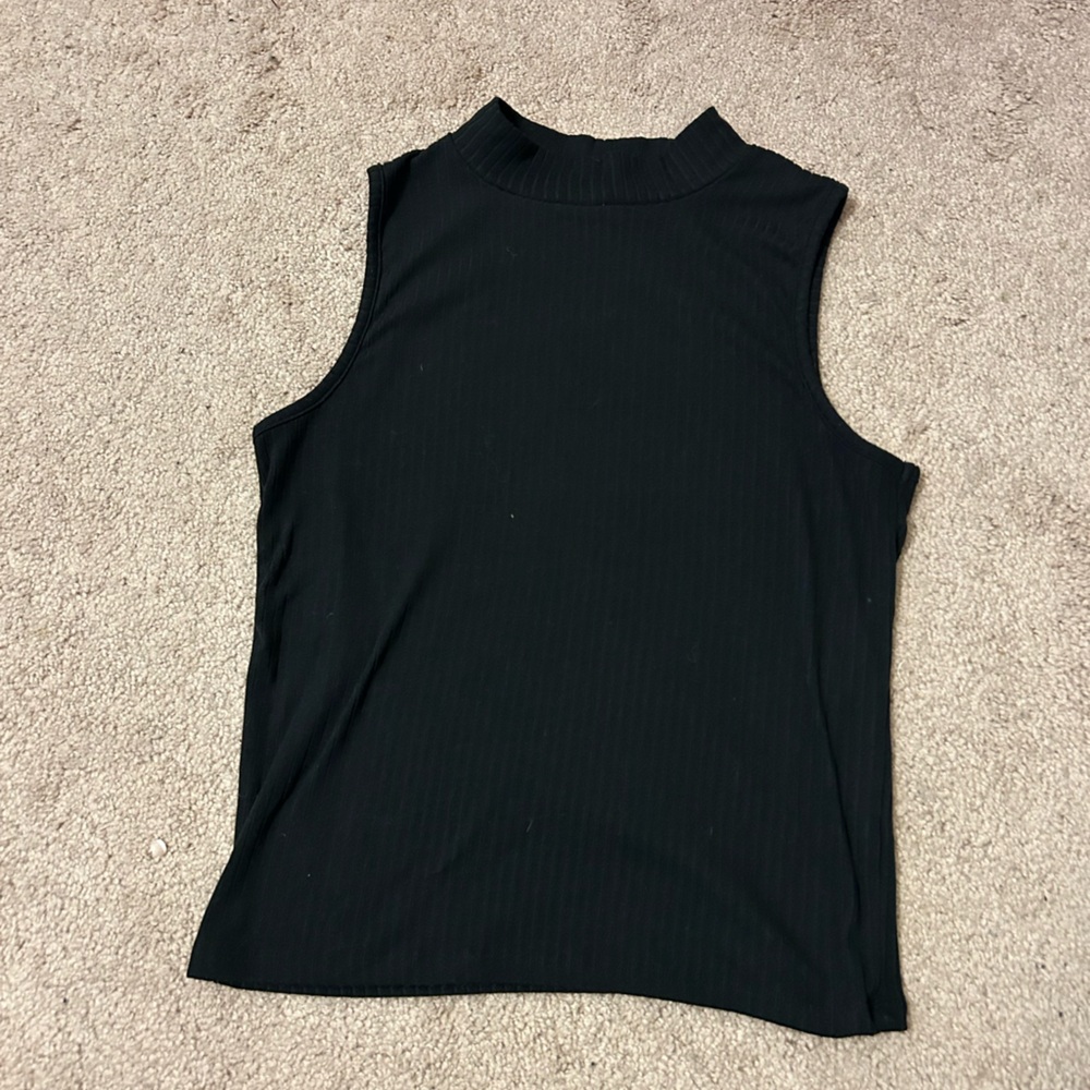 Derek Heart Black Mock Neck Ribbed Tank Top